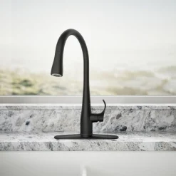 Pull-down kitchen sink faucet with three-function sprayhead^Kohler Clearance