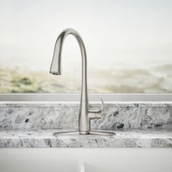 Pull-down kitchen sink faucet with three-function sprayhead^Kohler Clearance