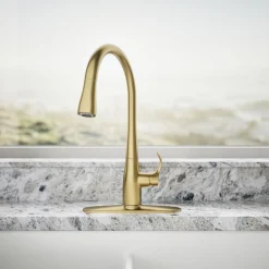 Pull-down kitchen sink faucet with three-function sprayhead^Kohler Clearance