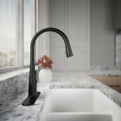 Pull-down kitchen sink faucet with three-function sprayhead^Kohler Clearance