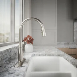 Pull-down kitchen sink faucet with three-function sprayhead^Kohler Clearance
