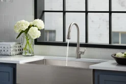 Pull-down kitchen sink faucet with three-function sprayhead^Kohler Clearance
