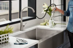 Pull-down kitchen sink faucet with three-function sprayhead^Kohler Clearance