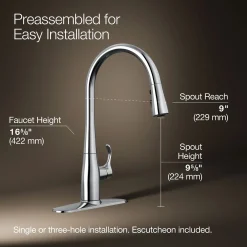 Pull-down kitchen sink faucet with three-function sprayhead^Kohler Clearance