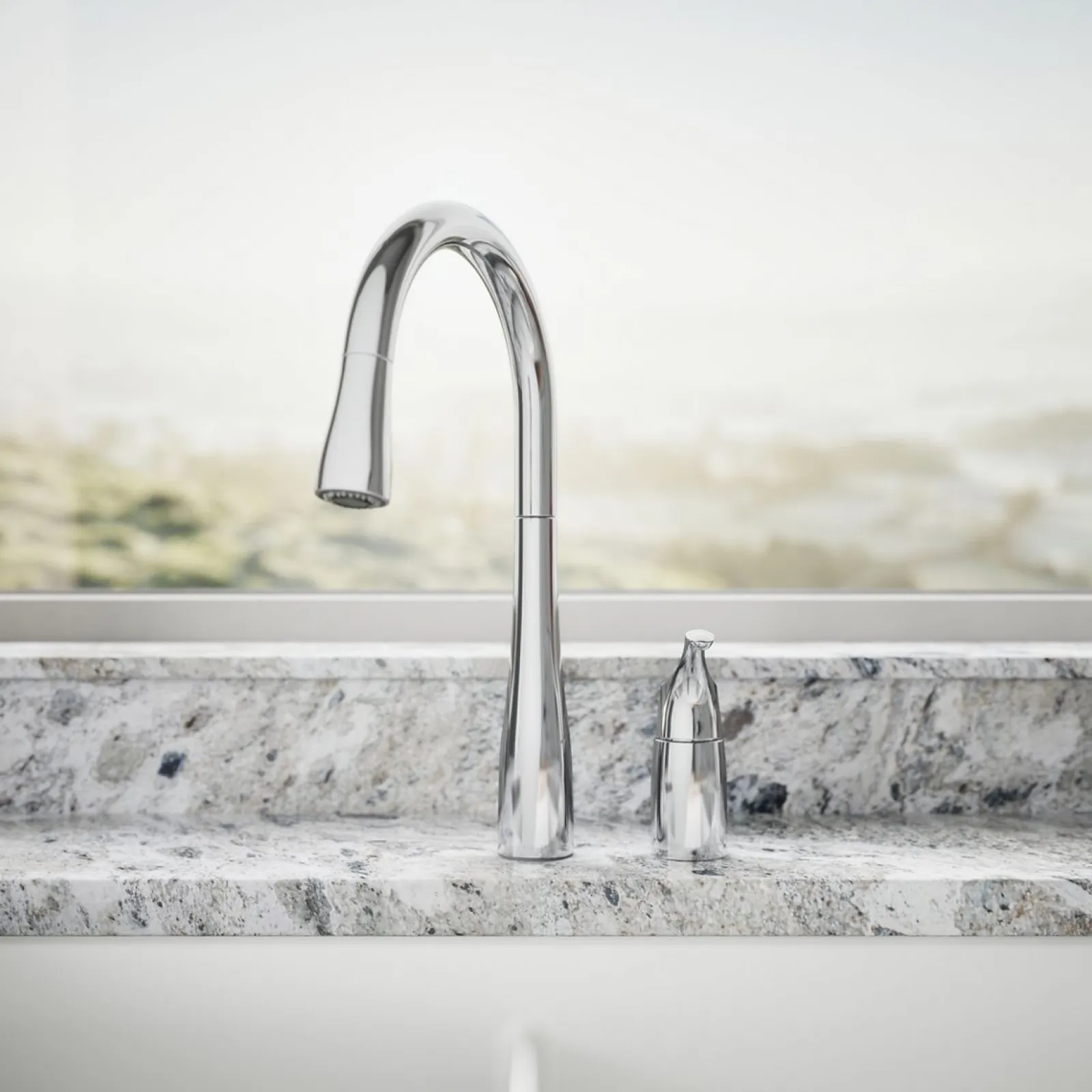 Pull-down kitchen sink faucet with three-function sprayhead^Kohler New