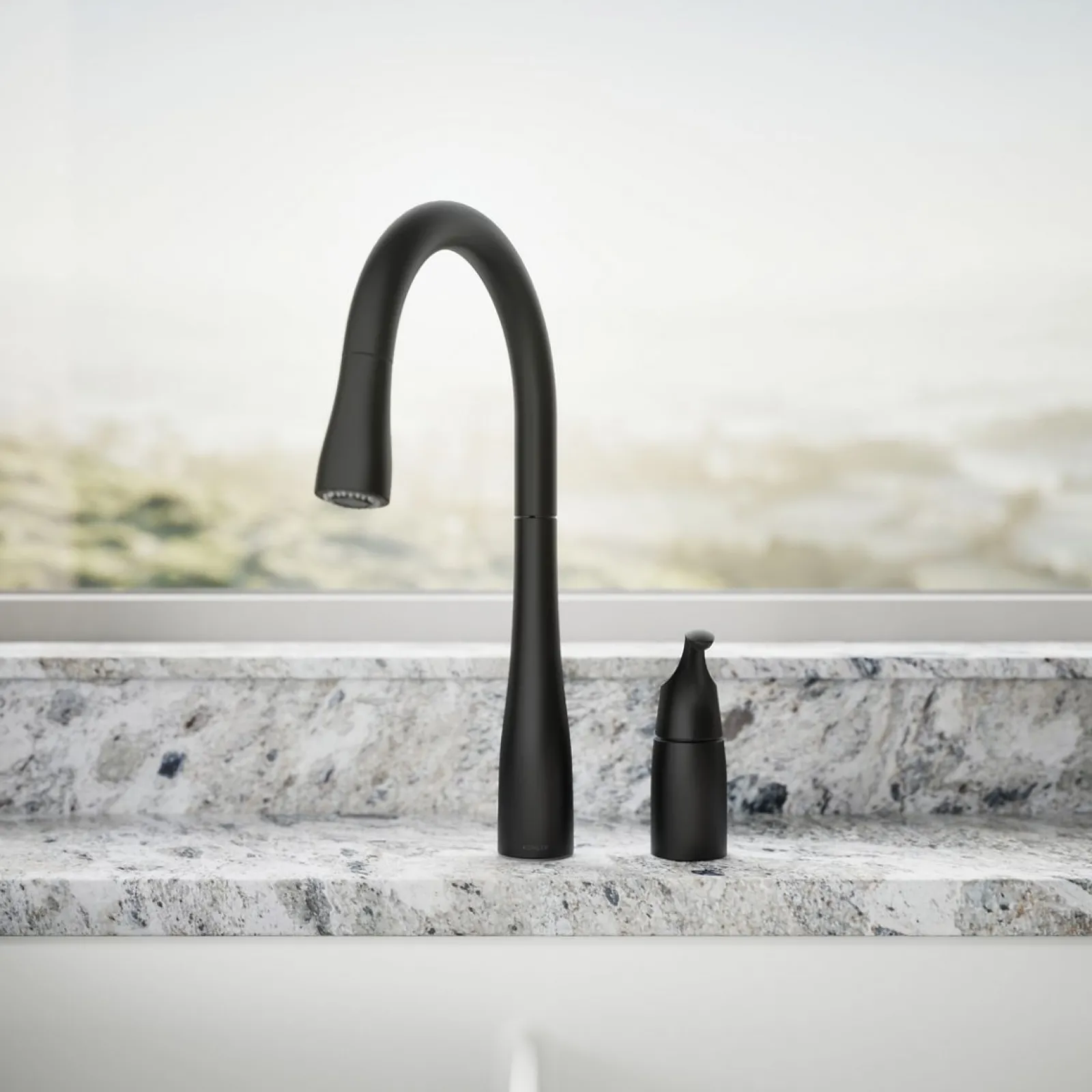 Pull-down kitchen sink faucet with three-function sprayhead^Kohler New