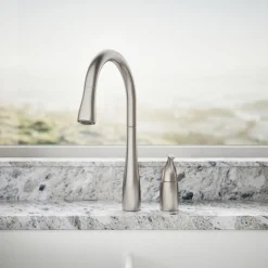 Pull-down kitchen sink faucet with three-function sprayhead^Kohler New