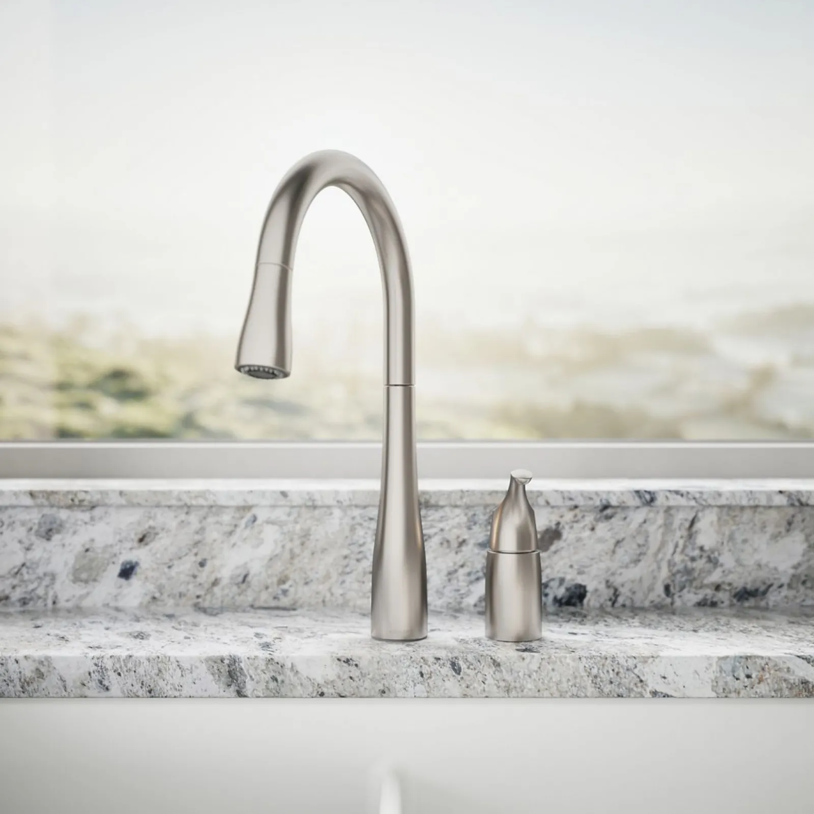 Pull-down kitchen sink faucet with three-function sprayhead^Kohler New