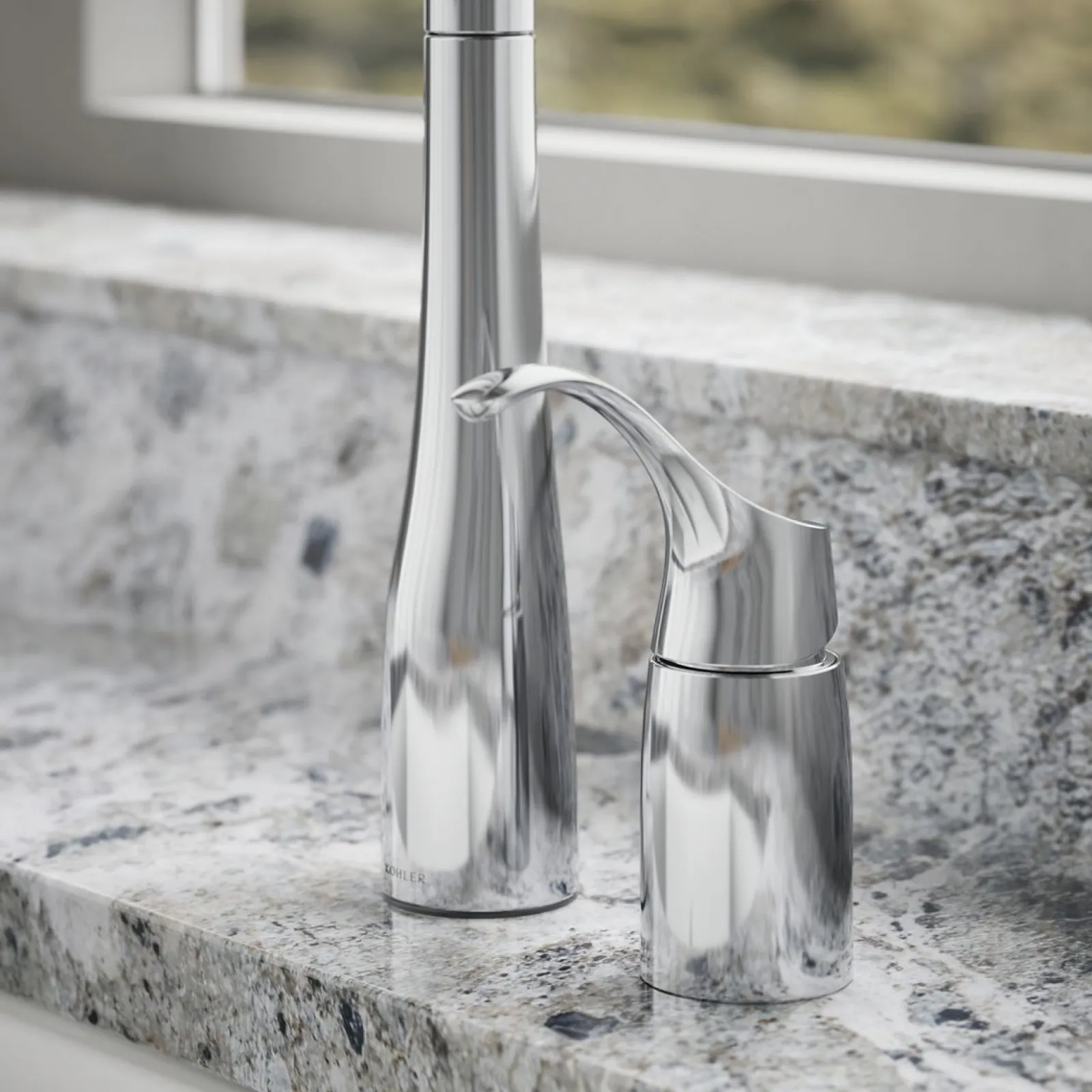 Pull-down kitchen sink faucet with three-function sprayhead^Kohler New