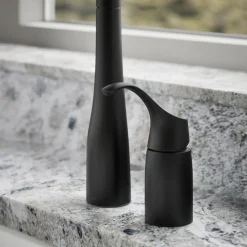 Pull-down kitchen sink faucet with three-function sprayhead^Kohler New