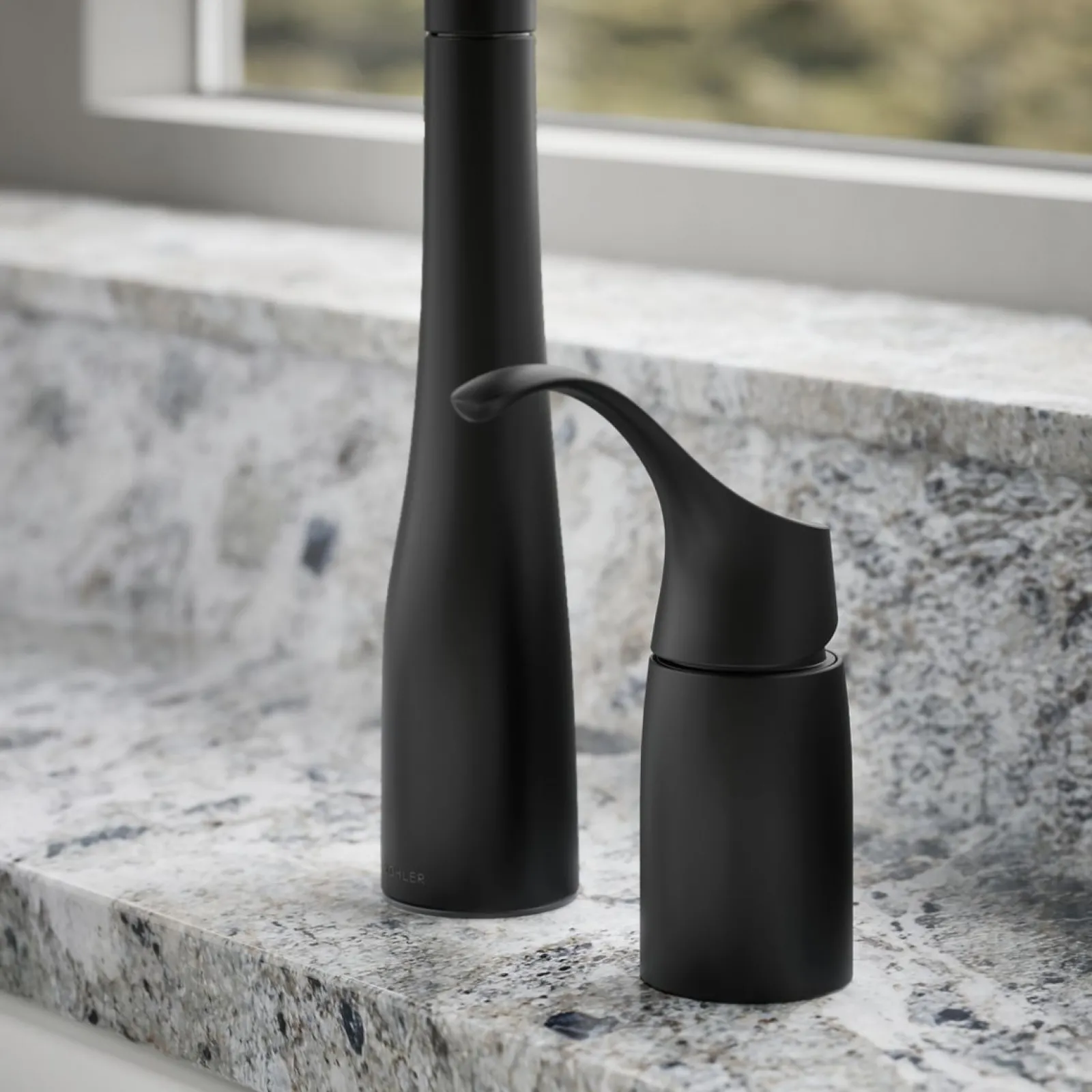 Pull-down kitchen sink faucet with three-function sprayhead^Kohler New