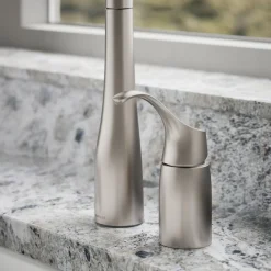 Pull-down kitchen sink faucet with three-function sprayhead^Kohler New