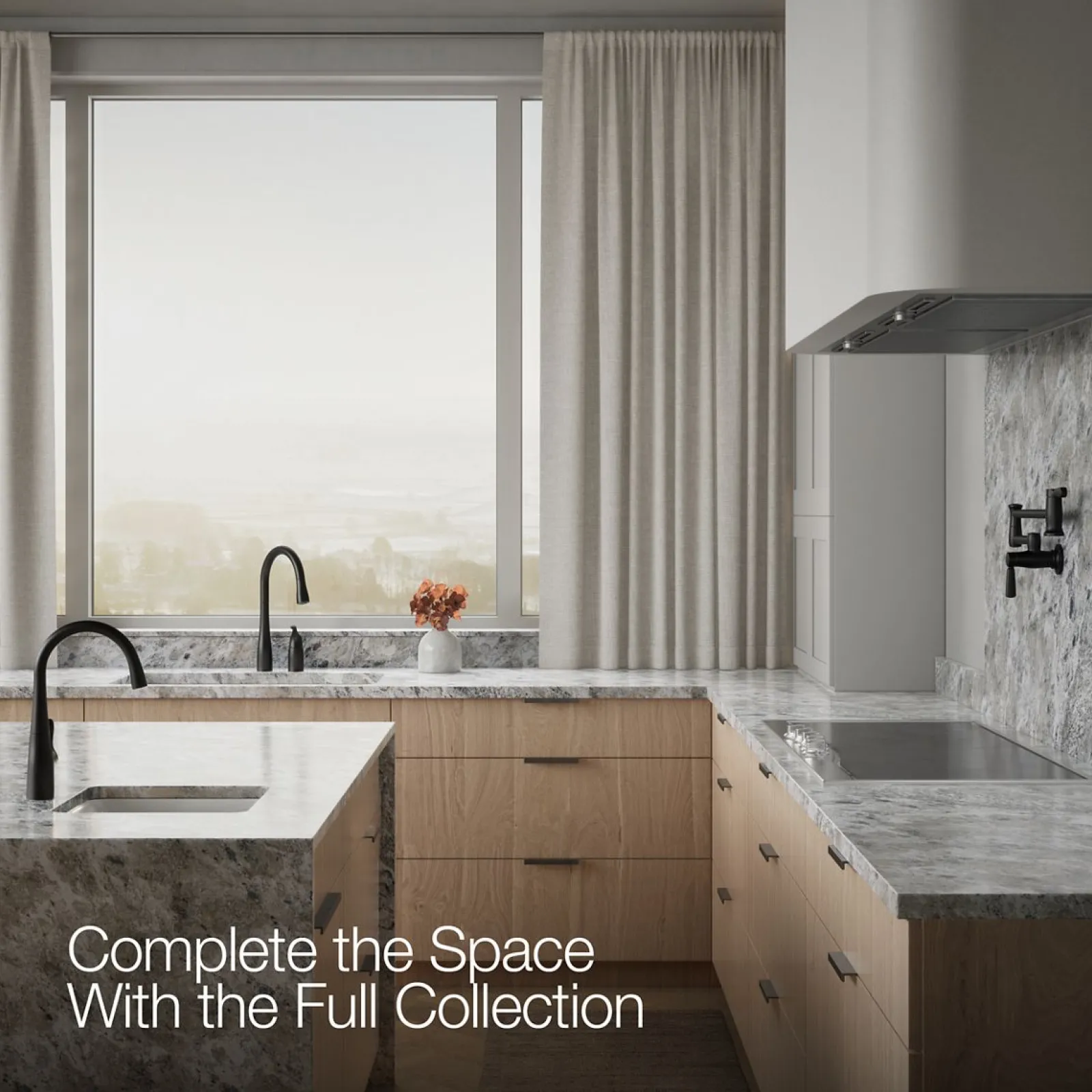 Pull-down kitchen sink faucet with three-function sprayhead^Kohler New