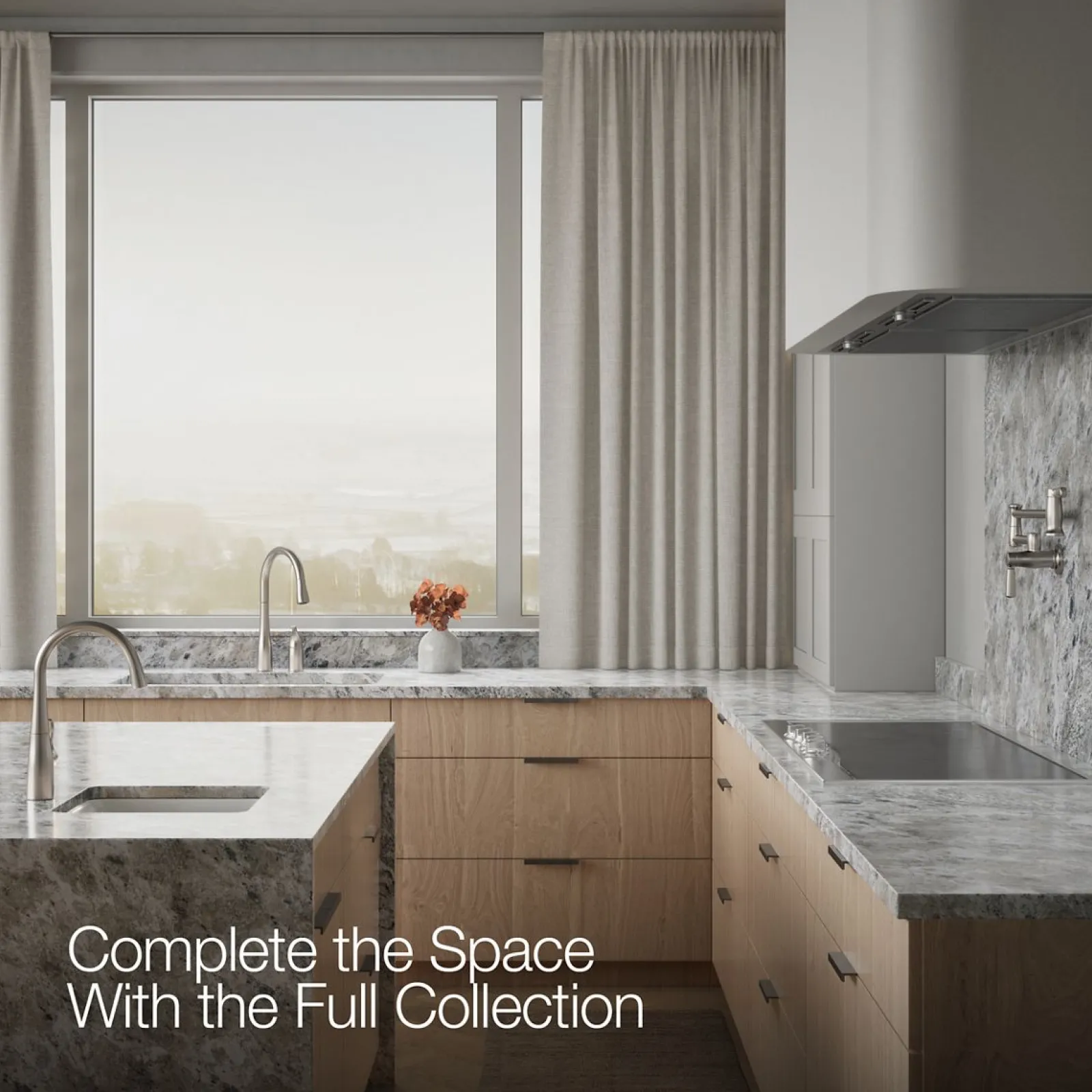 Pull-down kitchen sink faucet with three-function sprayhead^Kohler New