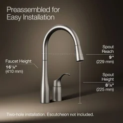 Pull-down kitchen sink faucet with three-function sprayhead^Kohler New