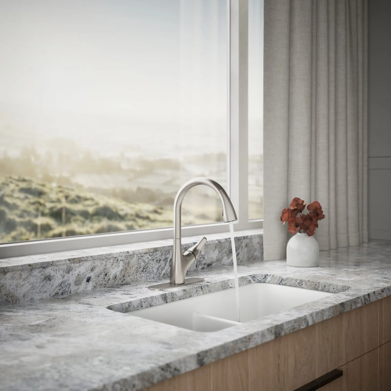 Pull-down kitchen sink faucet with two-function sprayhead^Kohler New