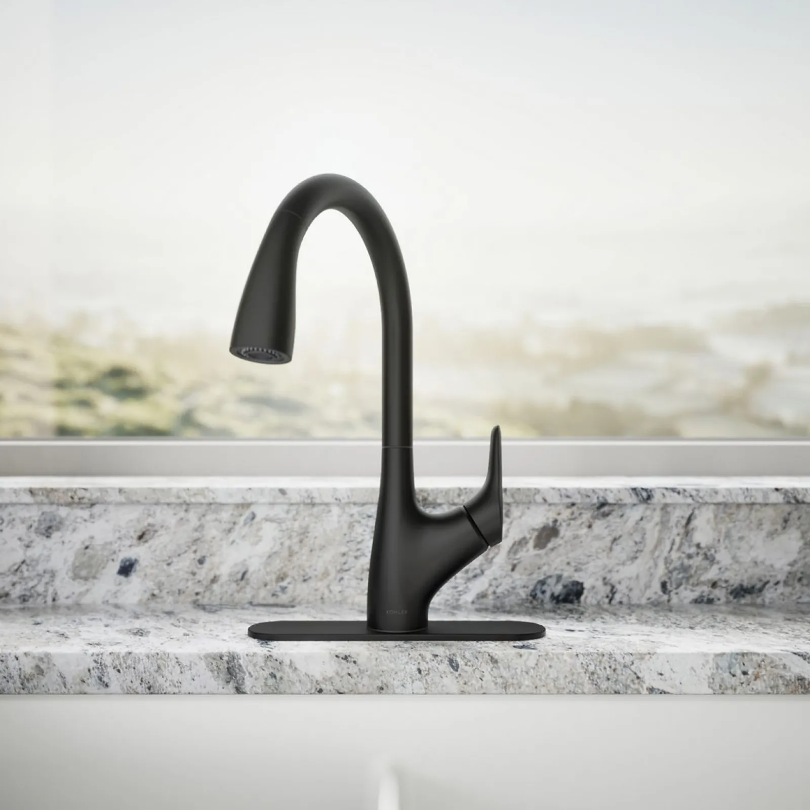 Pull-down kitchen sink faucet with two-function sprayhead^Kohler New