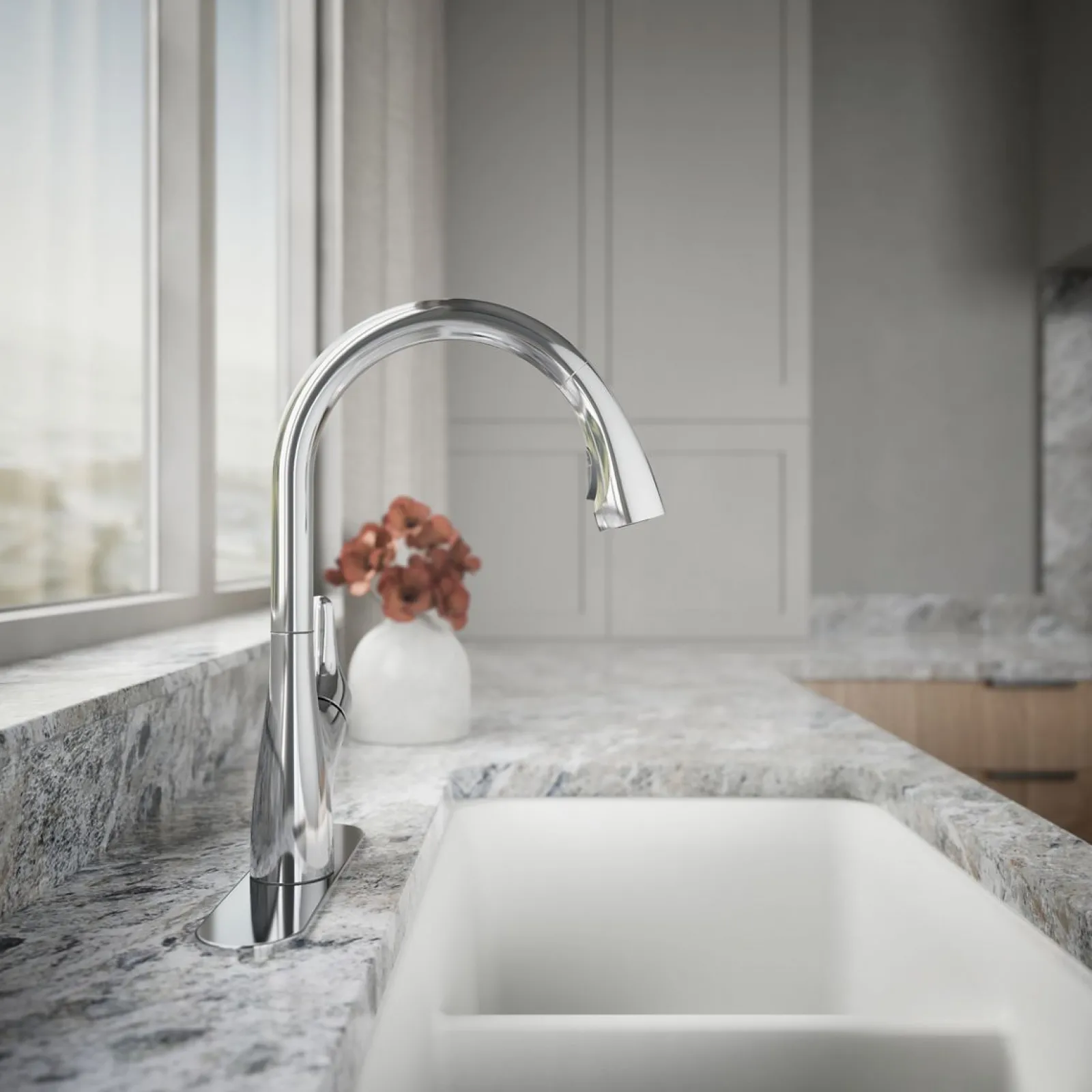 Pull-down kitchen sink faucet with two-function sprayhead^Kohler New