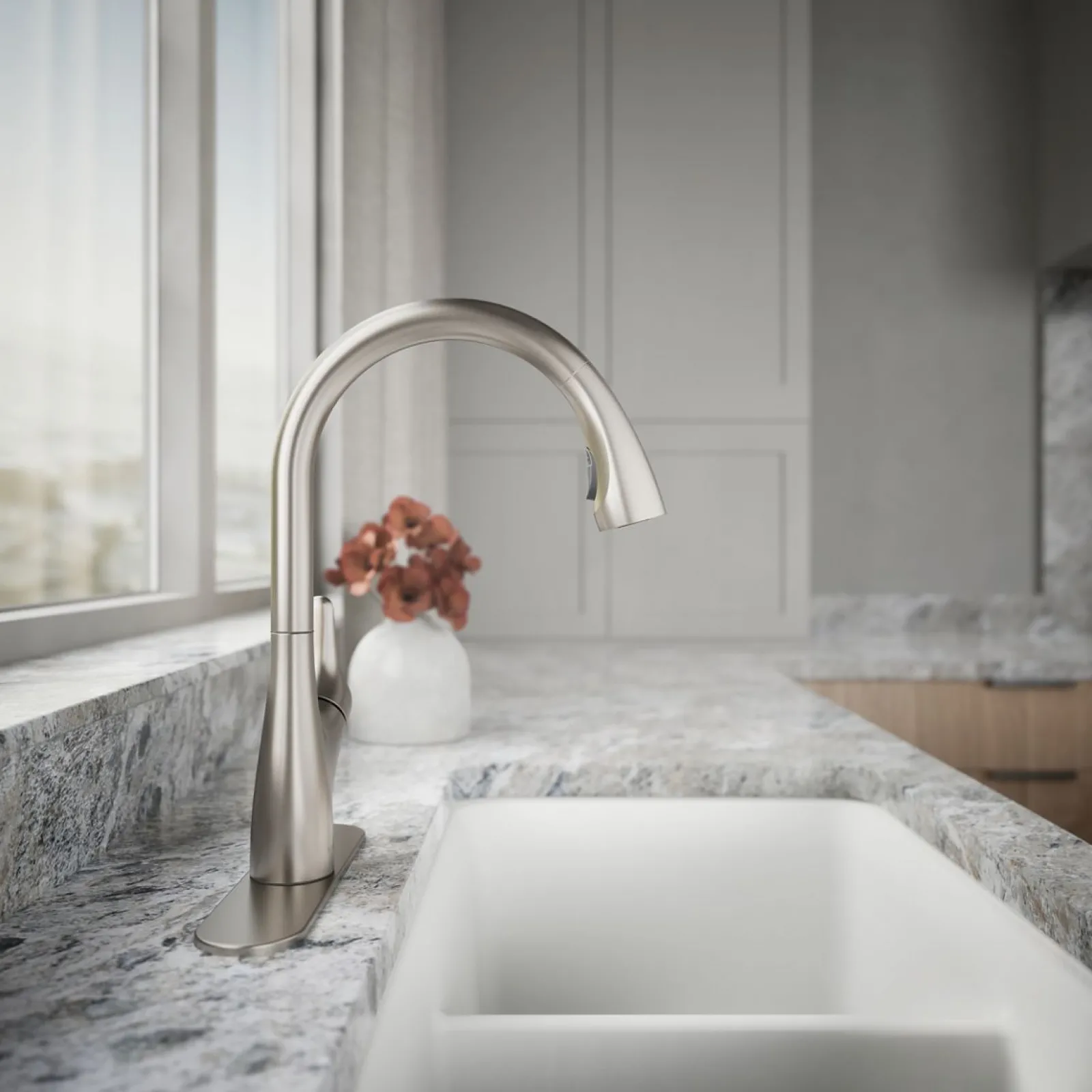 Pull-down kitchen sink faucet with two-function sprayhead^Kohler New