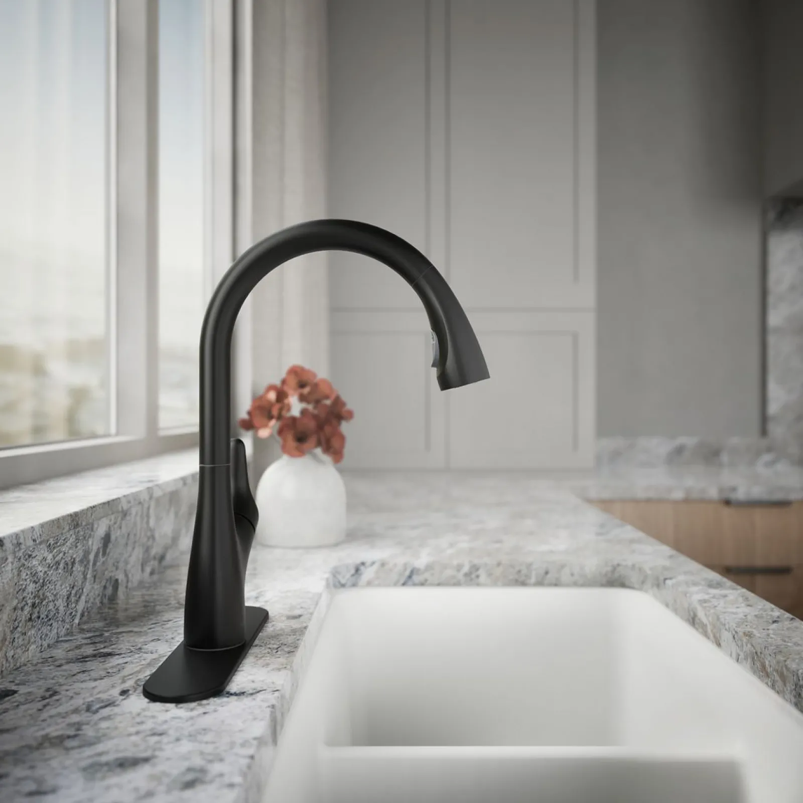 Pull-down kitchen sink faucet with two-function sprayhead^Kohler New