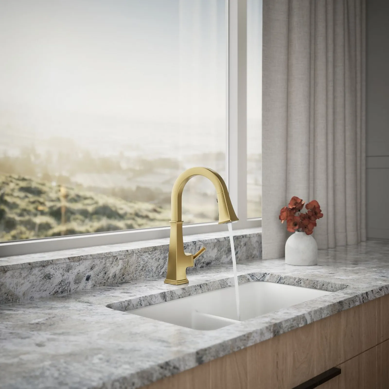 Pull-down kitchen sink faucet with three-function sprayhead^Kohler Clearance