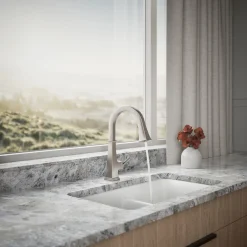 Pull-down kitchen sink faucet with three-function sprayhead^Kohler Clearance