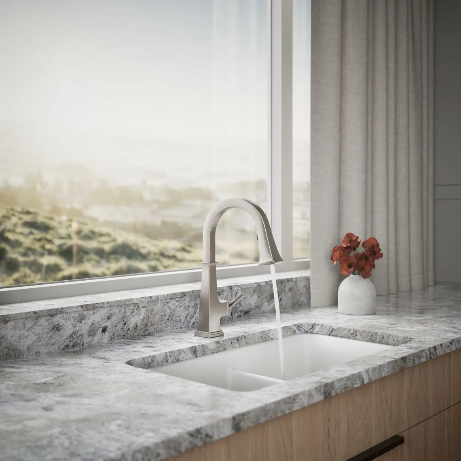 Pull-down kitchen sink faucet with three-function sprayhead^Kohler Clearance