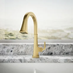 Pull-down kitchen sink faucet with three-function sprayhead^Kohler Clearance