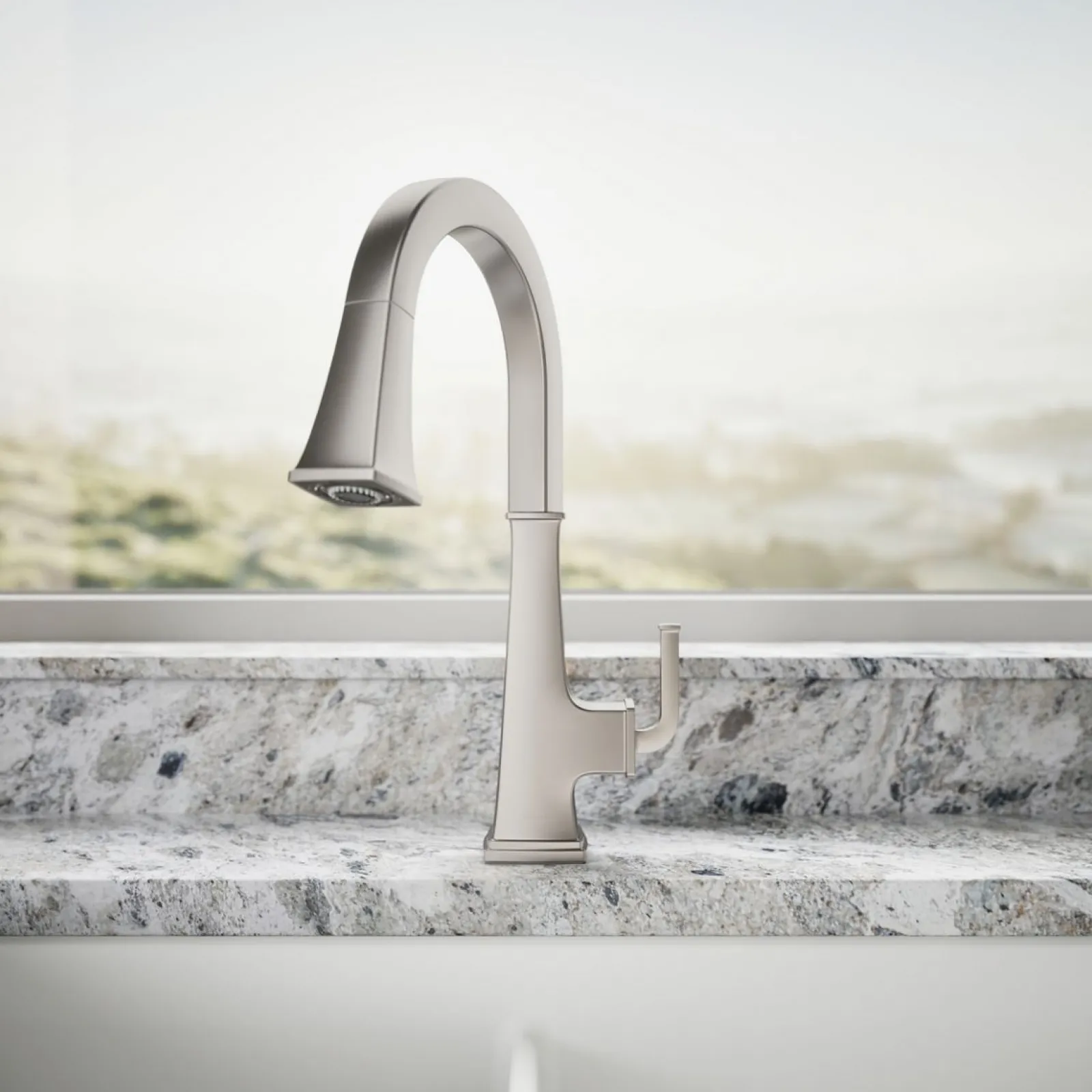 Pull-down kitchen sink faucet with three-function sprayhead^Kohler Clearance
