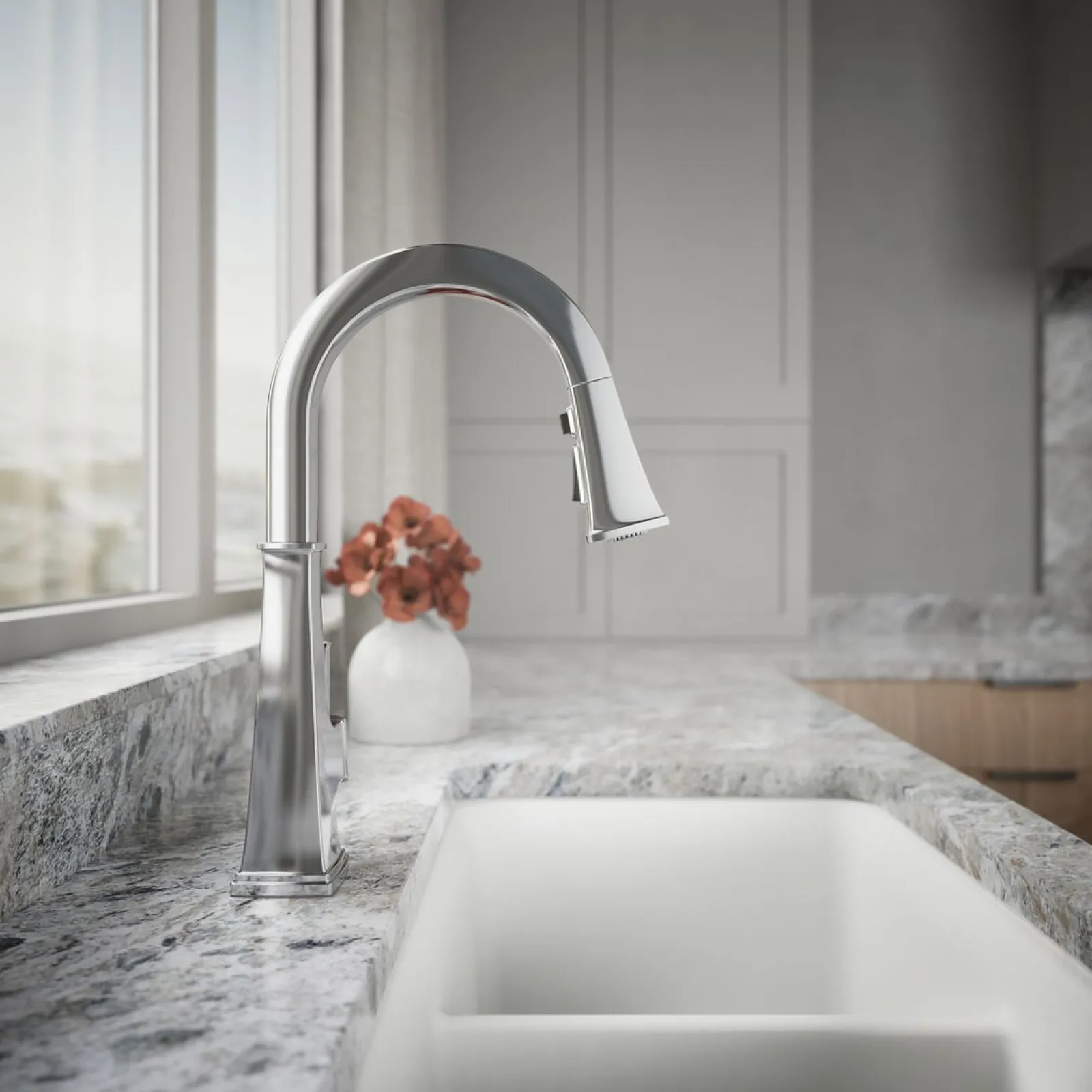 Pull-down kitchen sink faucet with three-function sprayhead^Kohler Clearance