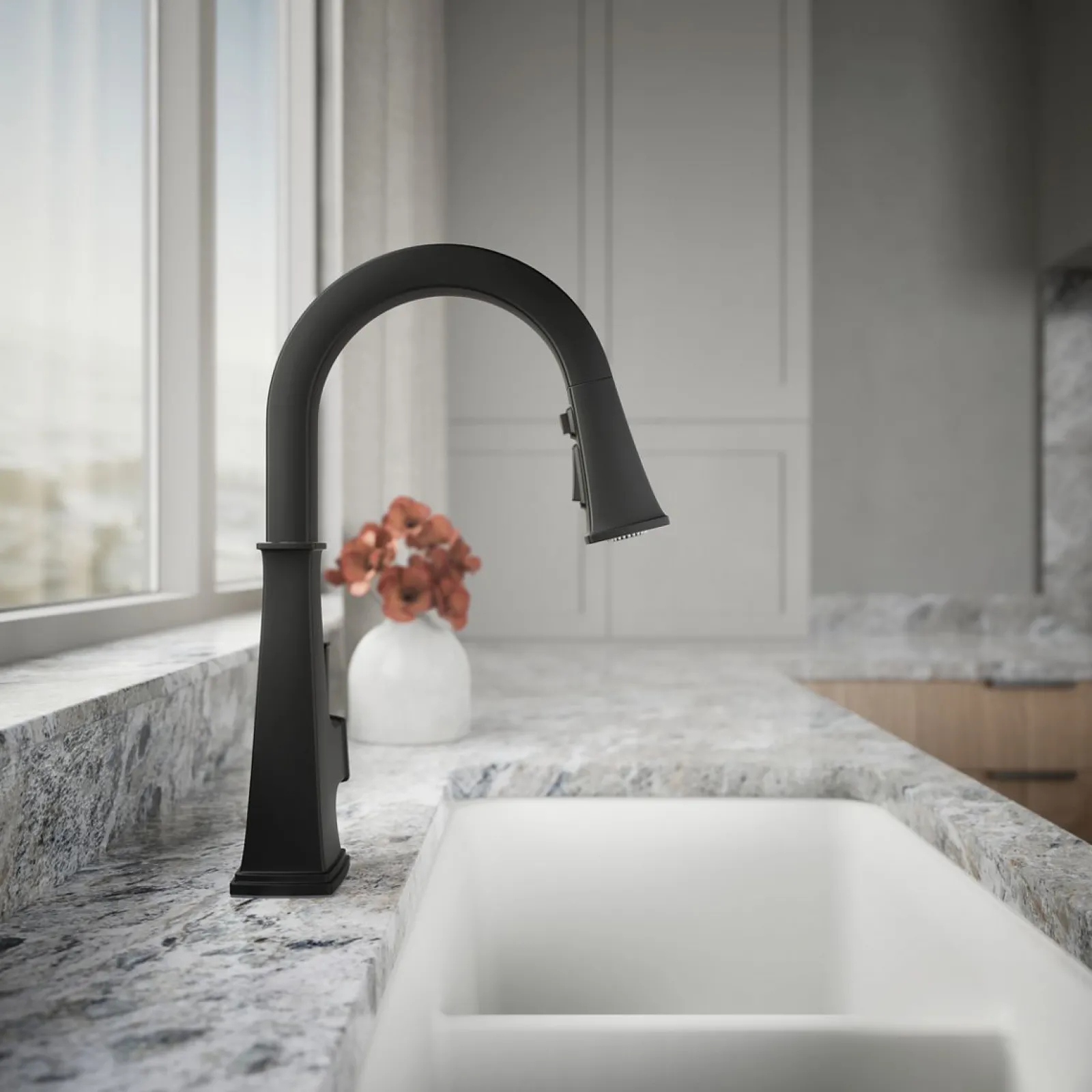 Pull-down kitchen sink faucet with three-function sprayhead^Kohler Clearance