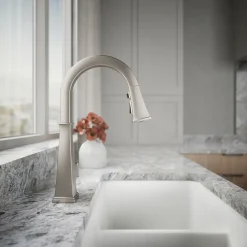 Pull-down kitchen sink faucet with three-function sprayhead^Kohler Clearance