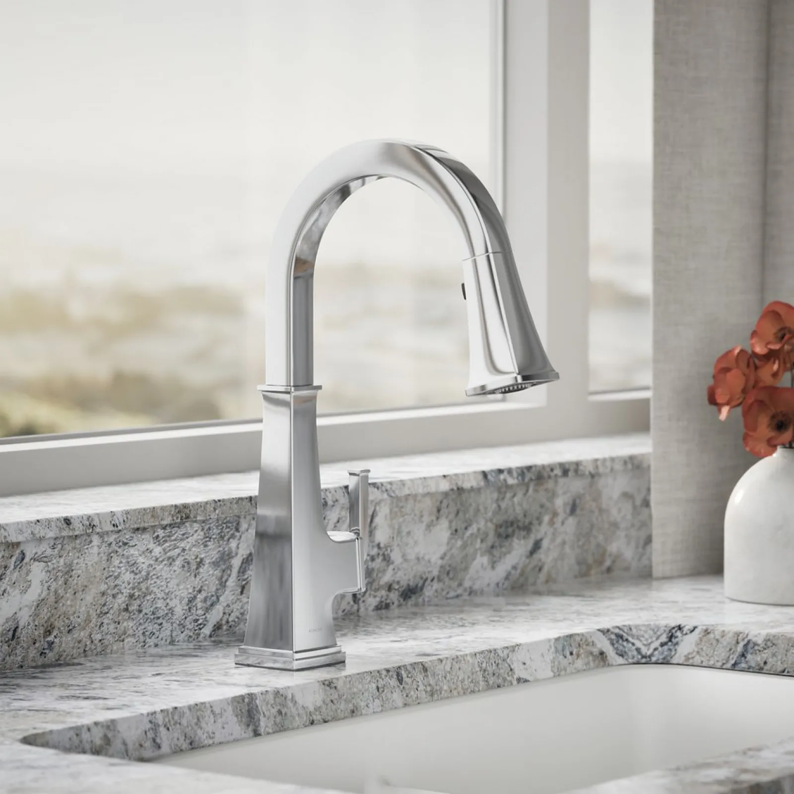 Pull-down kitchen sink faucet with three-function sprayhead^Kohler Clearance
