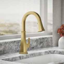 Pull-down kitchen sink faucet with three-function sprayhead^Kohler Clearance
