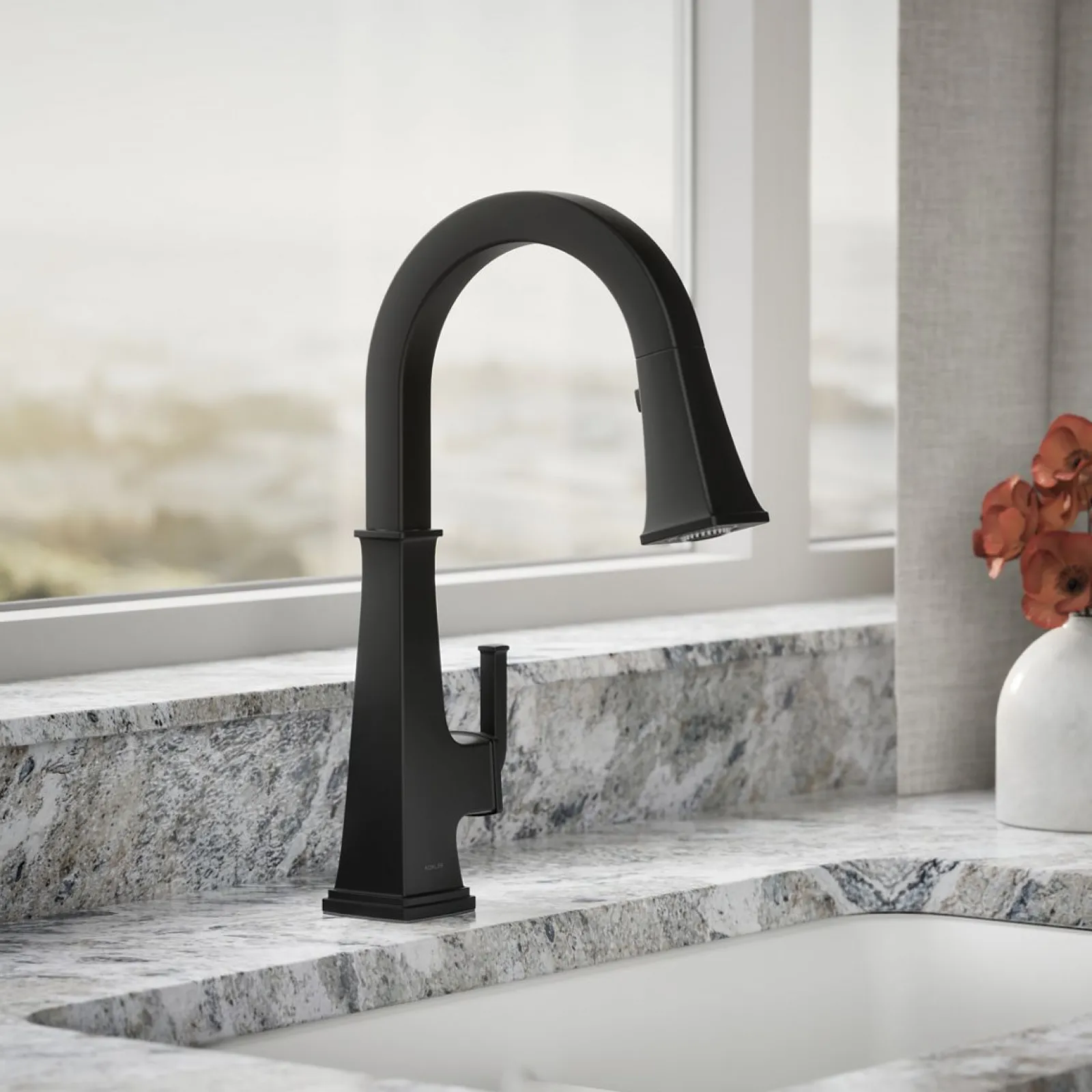 Pull-down kitchen sink faucet with three-function sprayhead^Kohler Clearance