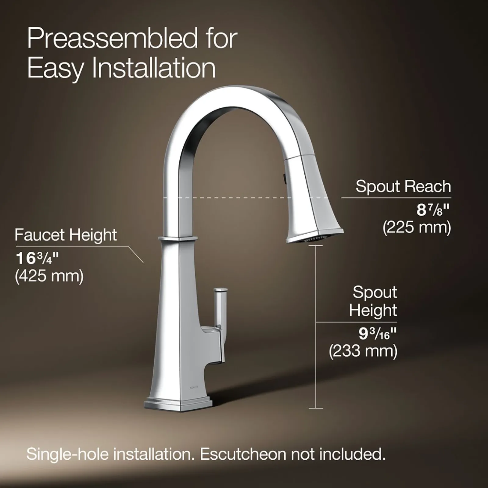 Pull-down kitchen sink faucet with three-function sprayhead^Kohler Clearance