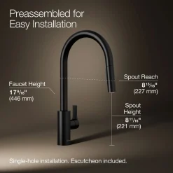 Pull-down kitchen sink faucet with two-function sprayhead^Kohler