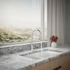 Pull-down kitchen sink faucet with two-function sprayhead^Kohler