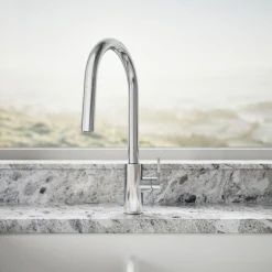 Pull-down kitchen sink faucet with two-function sprayhead^Kohler