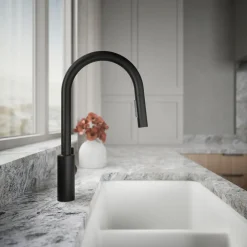 Pull-down kitchen sink faucet with two-function sprayhead^Kohler
