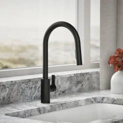 Pull-down kitchen sink faucet with two-function sprayhead^Kohler