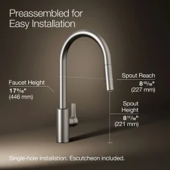 Pull-down kitchen sink faucet with two-function sprayhead^Kohler