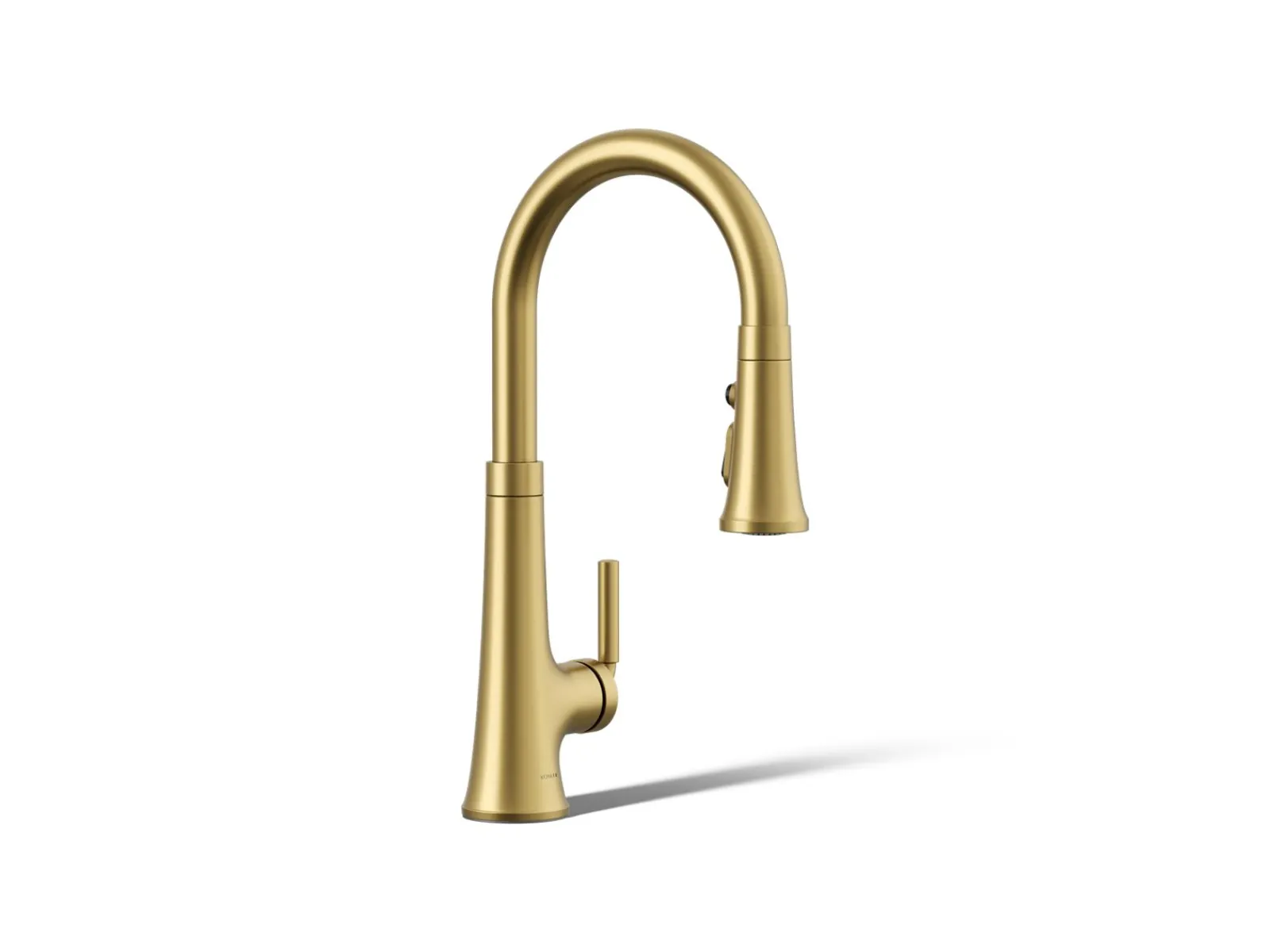 Pull-down kitchen sink faucet with three-function sprayhead^Kohler Hot