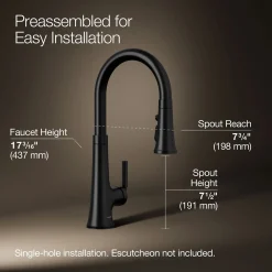 Pull-down kitchen sink faucet with three-function sprayhead^Kohler Hot