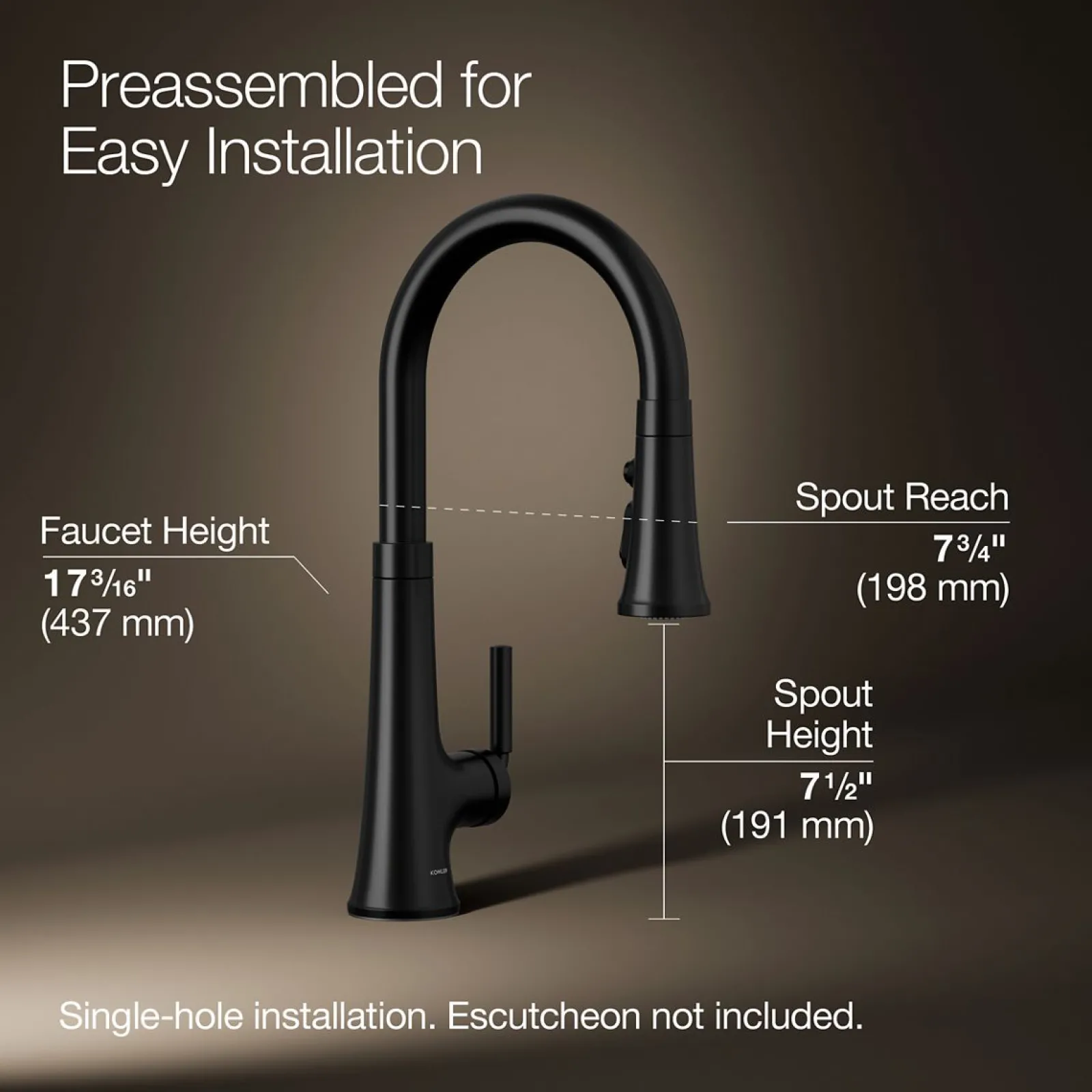 Pull-down kitchen sink faucet with three-function sprayhead^Kohler Hot