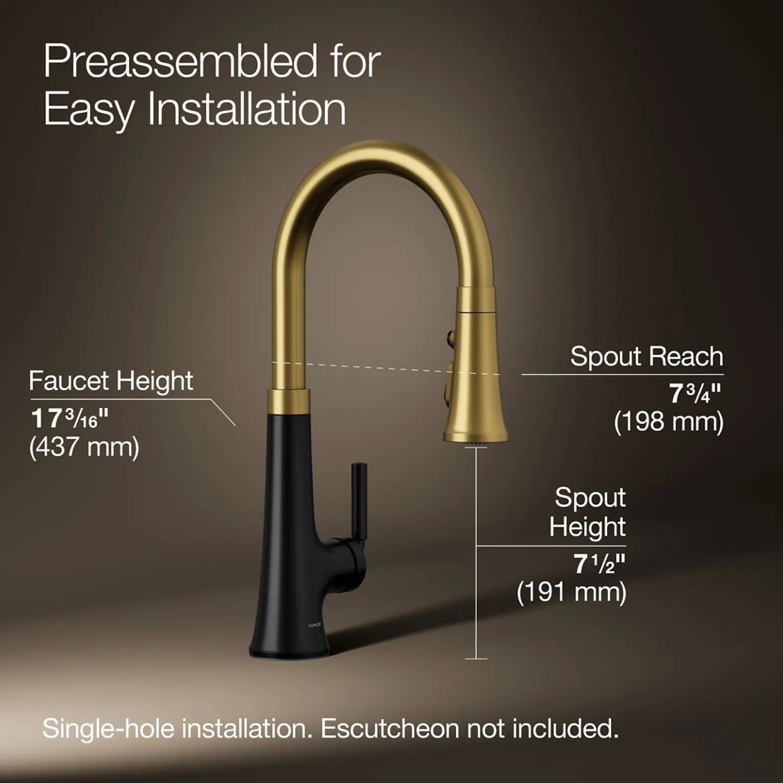 Pull-down kitchen sink faucet with three-function sprayhead^Kohler Hot