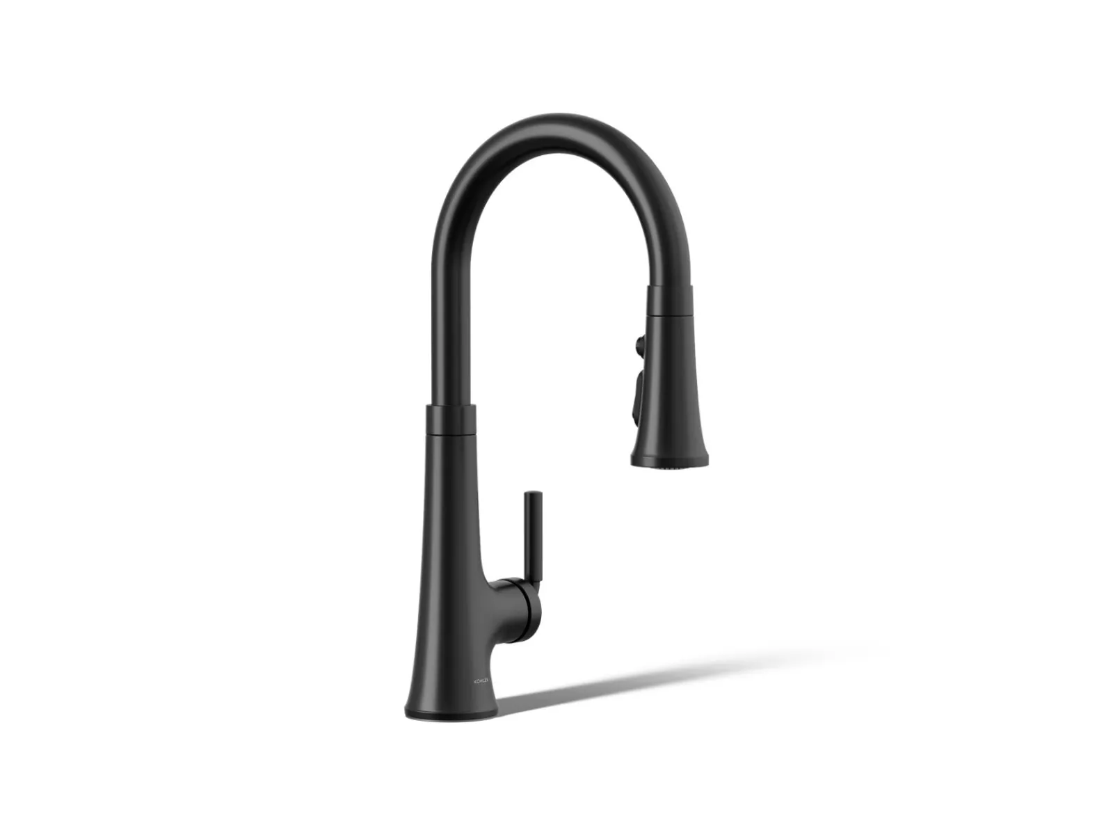 Pull-down kitchen sink faucet with three-function sprayhead^Kohler Hot
