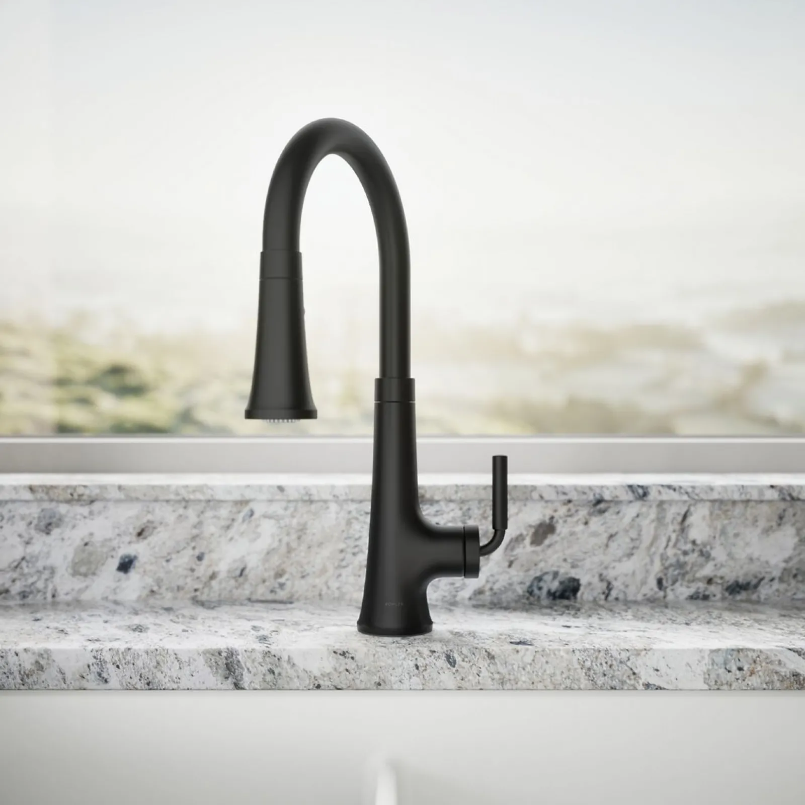 Pull-down kitchen sink faucet with three-function sprayhead^Kohler Hot