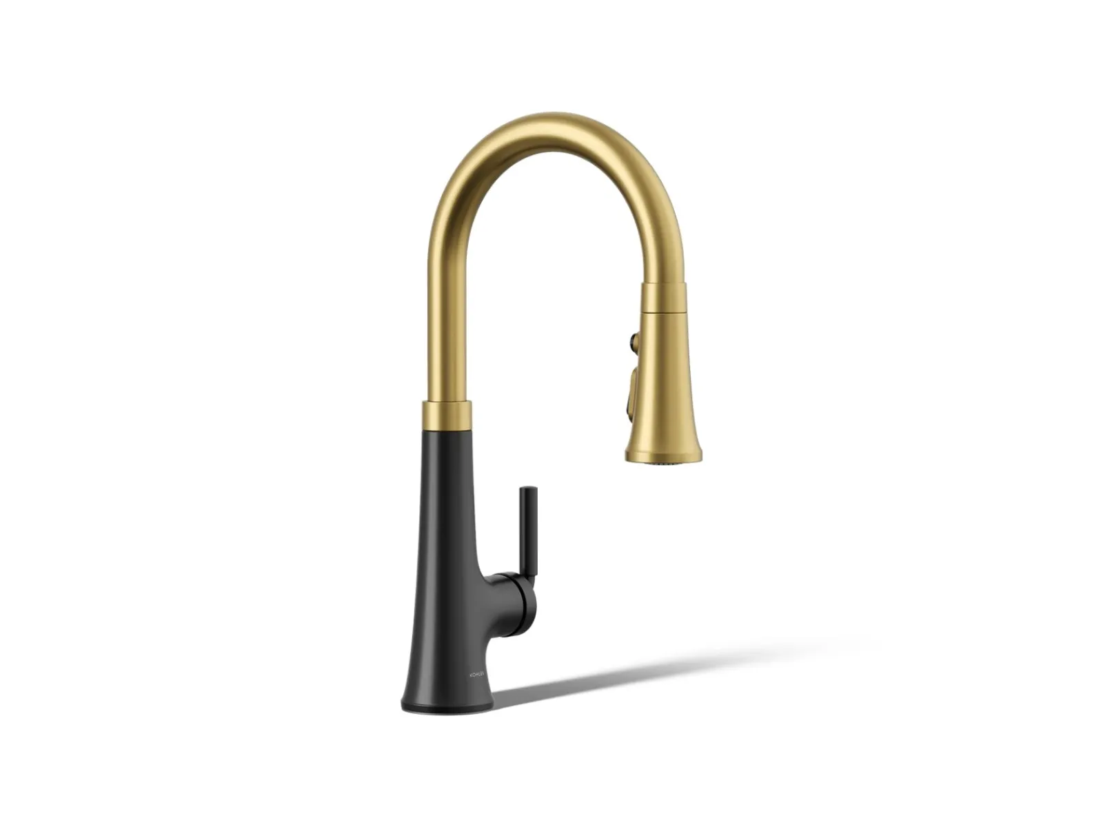 Pull-down kitchen sink faucet with three-function sprayhead^Kohler Hot