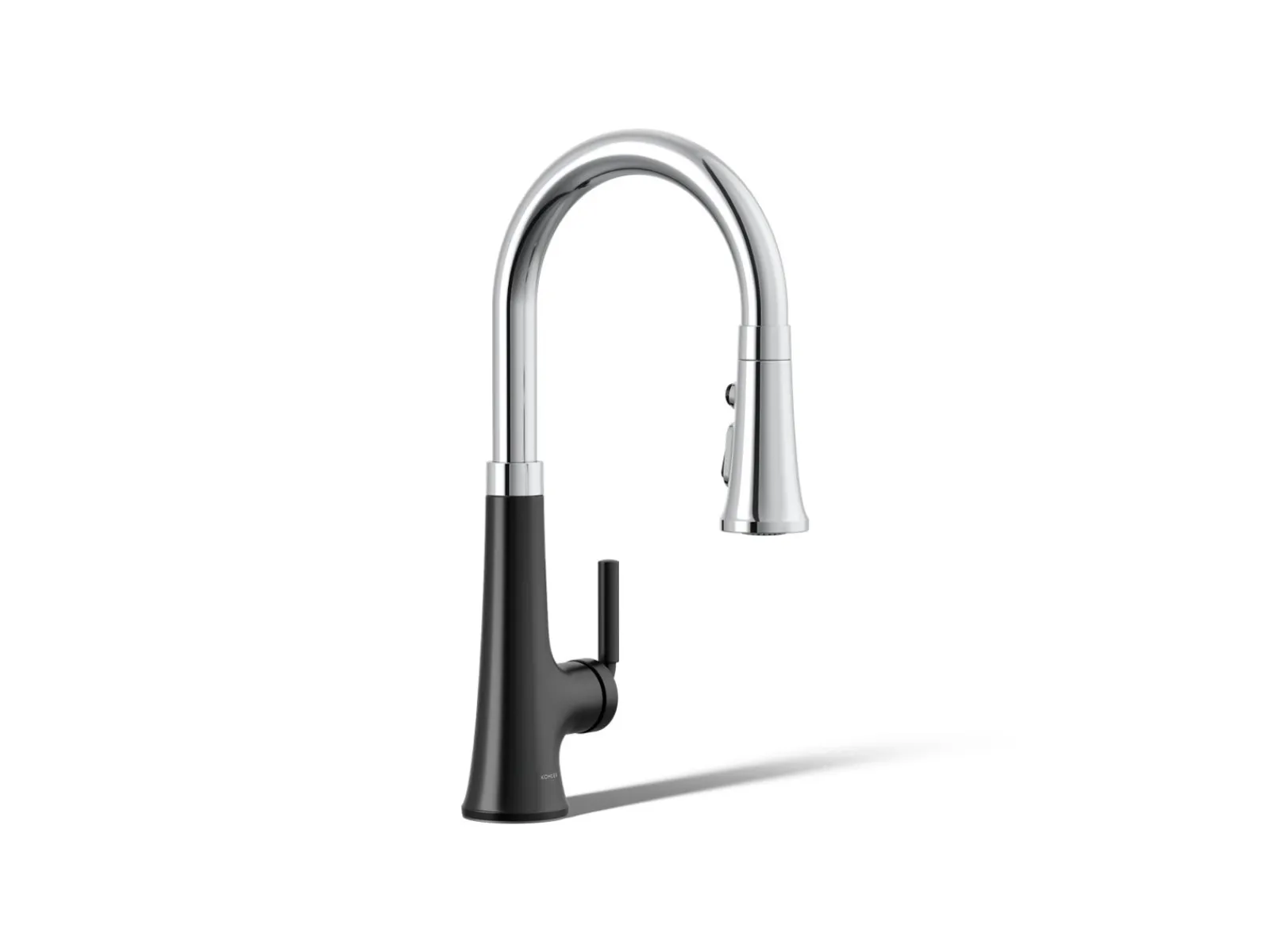 Pull-down kitchen sink faucet with three-function sprayhead^Kohler Hot